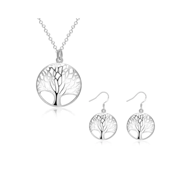 Conjunto De Plata Collar y Aros Árbol De La Vida
