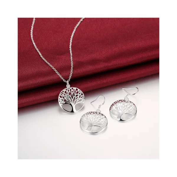 Conjunto De Plata Collar y Aros Árbol De La Vida Completo