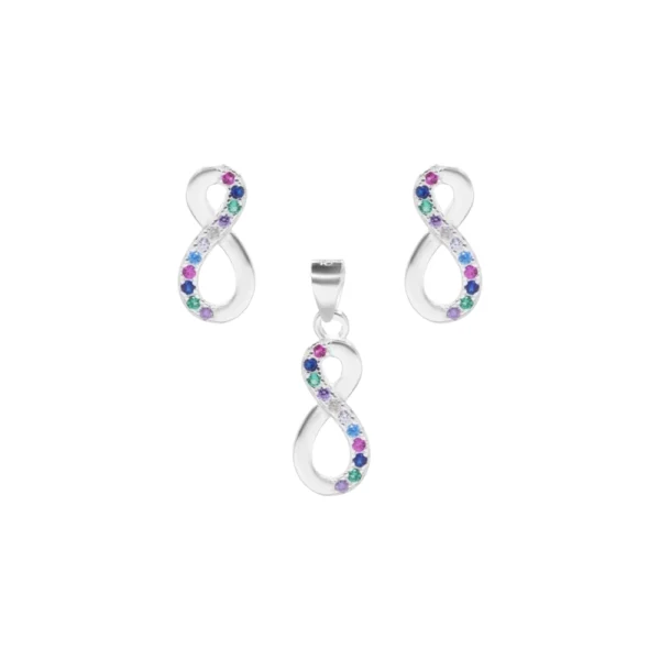 Conjunto de Aros y Colgante De Plata 925 Infinito Con Circones
