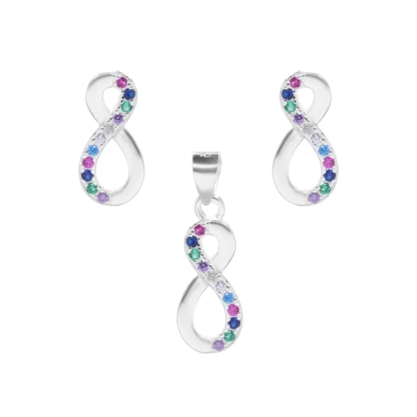 Conjunto de Aros y Colgante De Plata 925 Infinito Con Circones Derecha