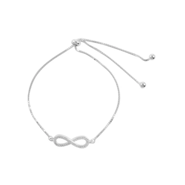 Pulsera De Plata 925 Ajustable Infinito Con Micro Circón Derecha
