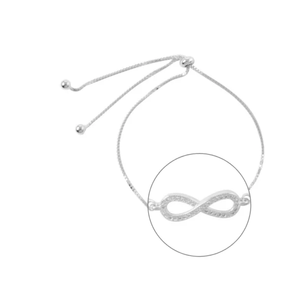 Pulsera De Plata 925 Ajustable Infinito Con Micro Circón Zoom