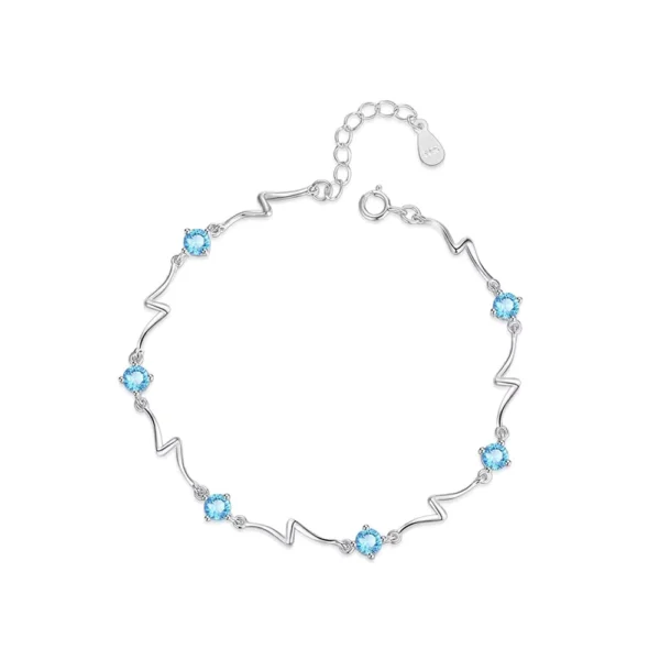 Pulsera Plateada Océano Con Circones Celestes 17cm