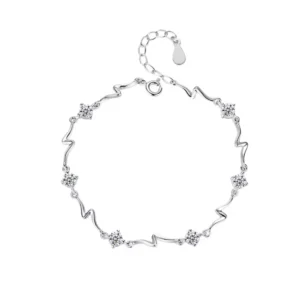 Pulsera Plateada Océano Con Circones Cristal 17cm
