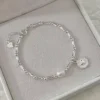 Pulsera Plata Corazón Cuencas Bastones con Perla 17 cm Caja