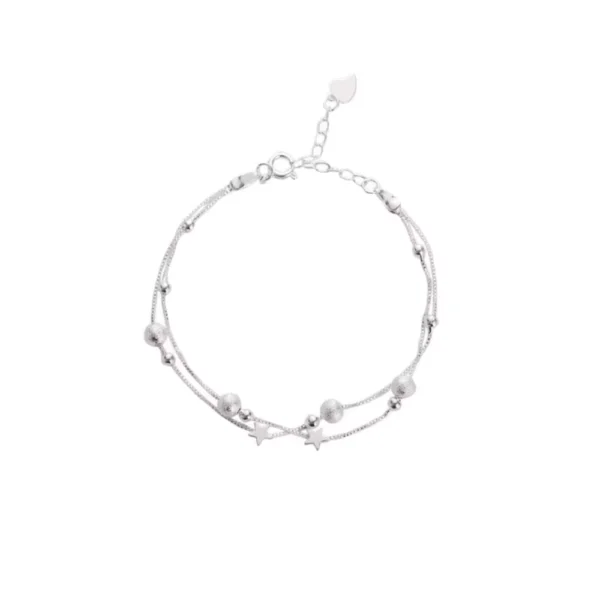 Pulsera Plateada Estrella Doble Cadena 17 cm