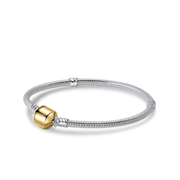 Pulsera Plateada Para Dijes o Charm Con Broche Dorado 21 cm Derecha