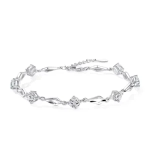 Pulsera Plateada Rombos y Circones 18 cm