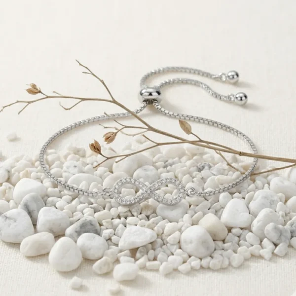 Pulsera de Plata 925 Ajustable Infinito con Microcircones Piedras Pulsera de Plata 925 Ajustable Infinito con Microcircones Piedras