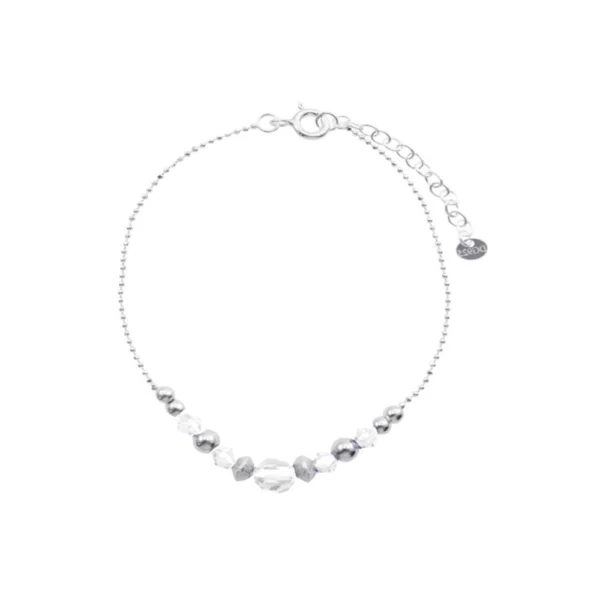 Pulsera de Plata Cadena Punto Bolas Satinadas Lisas con Cristales Zoom