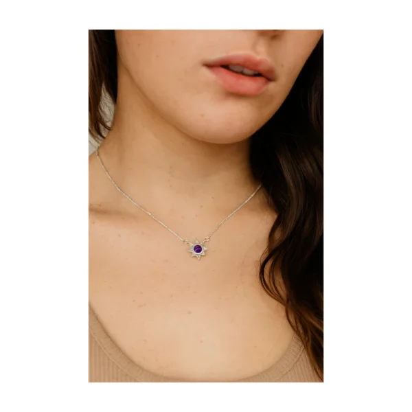Collar De Plata 925 Estrella Piedra Violeta 45 cm Modelo