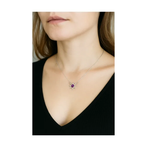 Collar De Plata 925 Estrella Piedra Violeta 45 cm Mujer