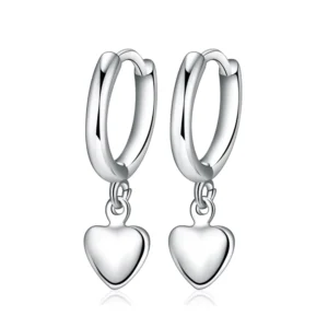 Aros Plata Argolla Colgante Corazon