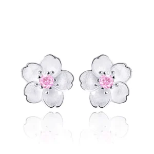 Aros Plata Flor Circon Rosa 8 mm Aros Plata Flor Circon Rosa 8 mm