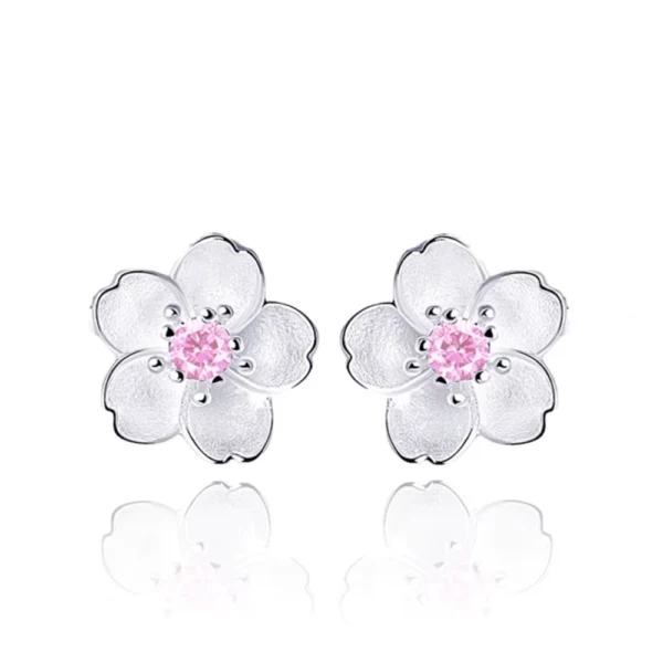 Aros Plata Flor Circon Rosa 8 mm Aros Plata Flor Circon Rosa 8 mm
