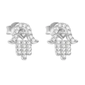 Aros De Plata 925 Mano de Fátima Con Micro Circones Aros De Plata 925 Mano de Fátima Con Micro Circones