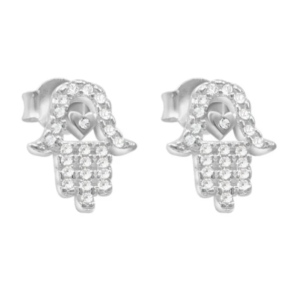 Aros De Plata 925 Mano de Fátima Con Micro Circones