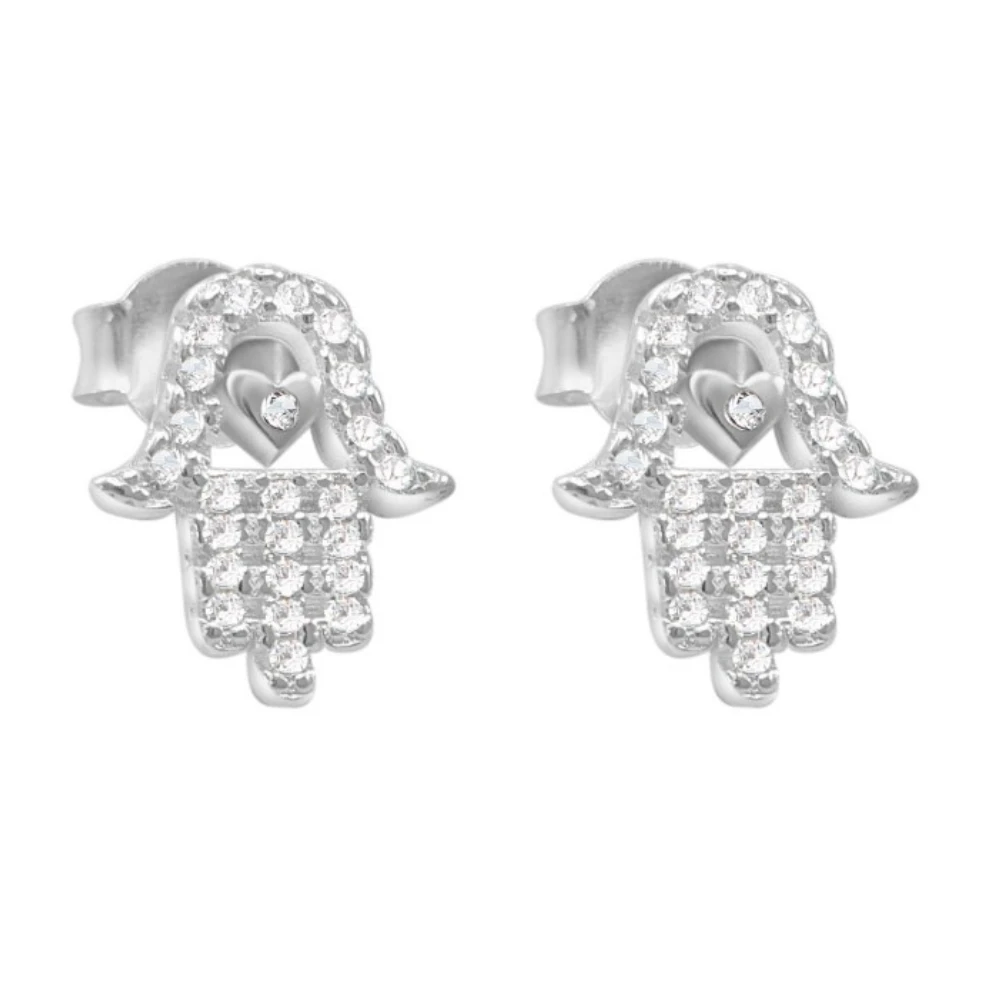 Aros De Plata 925 Mano de Fátima Con Micro Circones