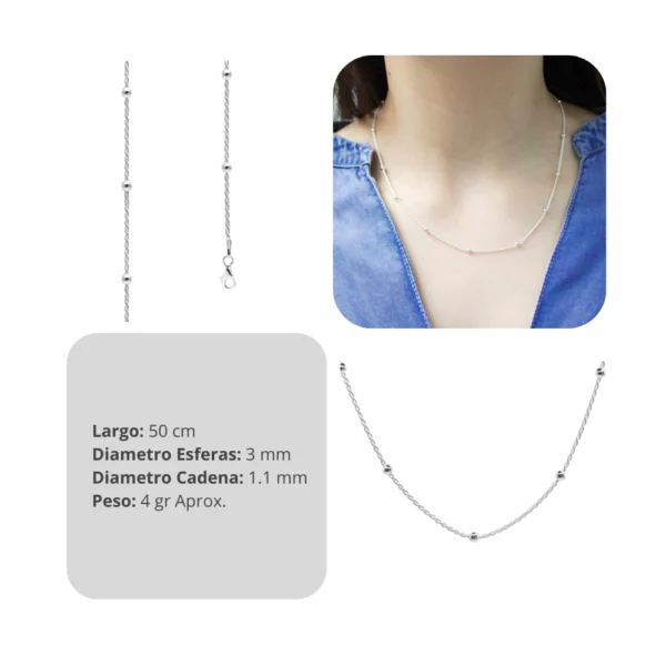 Cadena de Plata 925 Tourbillon con Esferas 50 cm Caracteristicas