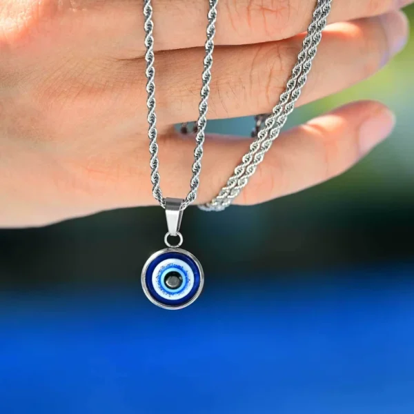 Collar Acero Tourbillon Con Amuleto Ojo Turco Mano