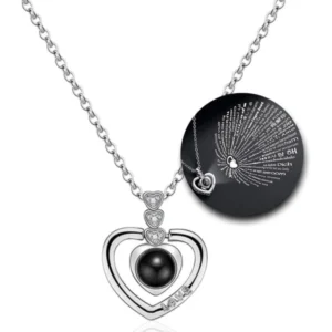 Collar de Acero Corazón Proyectable “Te Amo” en 100 Idiomas