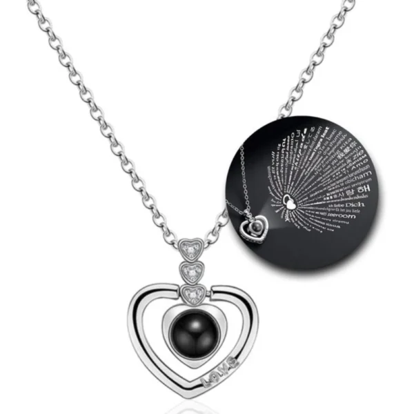 Collar de Acero Corazón Proyectable “Te Amo” en 100 Idiomas Collar de Acero Corazón Proyectable “Te Amo” en 100 Idiomas