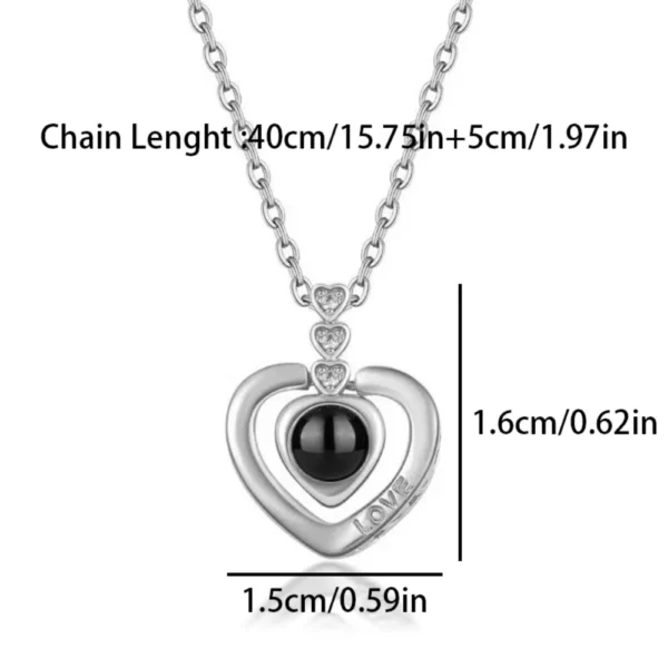 Collar de Acero Corazón Proyectable “Te Amo” en 100 Idiomas Medidas Collar de Acero Corazón Proyectable “Te Amo” en 100 Idiomas Medidas