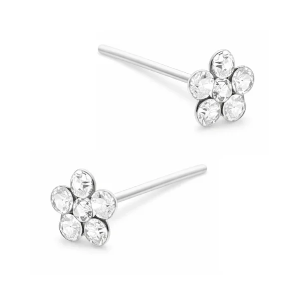 Par Piercing de Plata 925 Nariz Flor Circones Doble