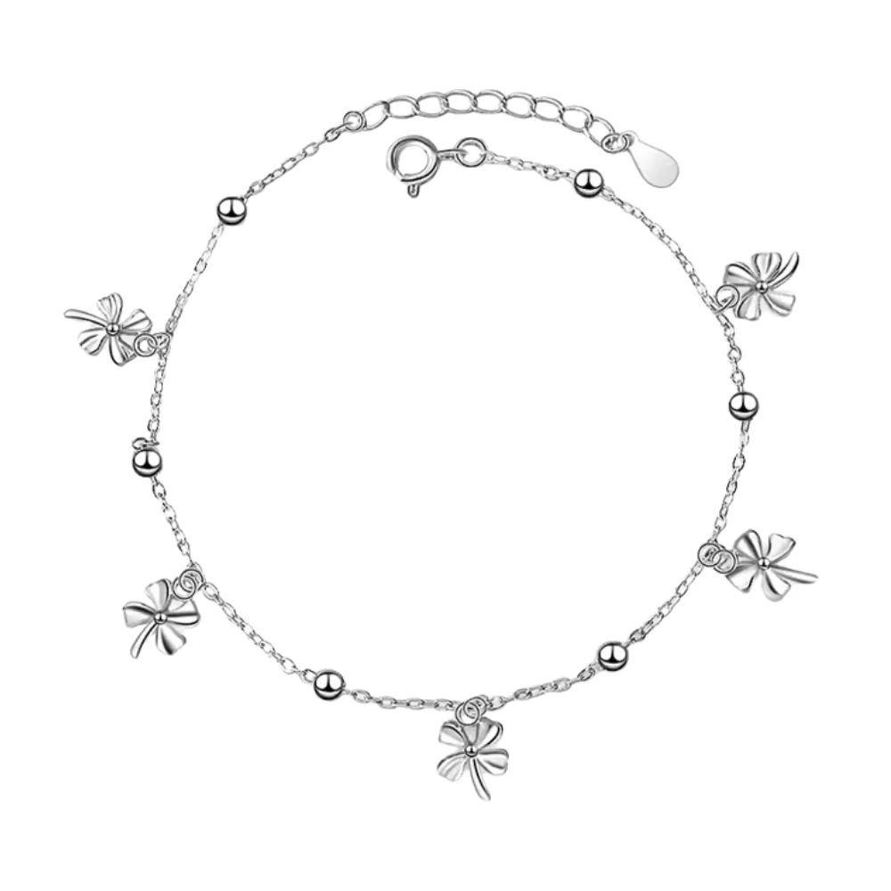 Tobillera Cadena Con Esferas y Trebol Colgantes