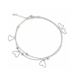 Tobillera Doble Cadena Ovalos Corazones Colgantes Tobillera Doble Cadena Ovalos Corazones Colgantes