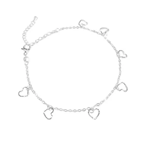 Tobillera Plata Corazones Colgantes