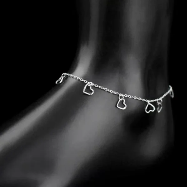 Tobillera Plata Corazones Colgantes Molde