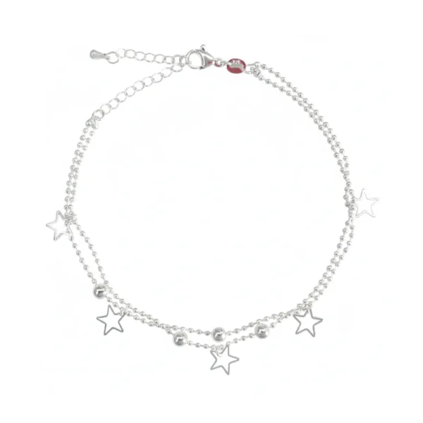 Tobillera Plateada Con Estrellas Colgantes