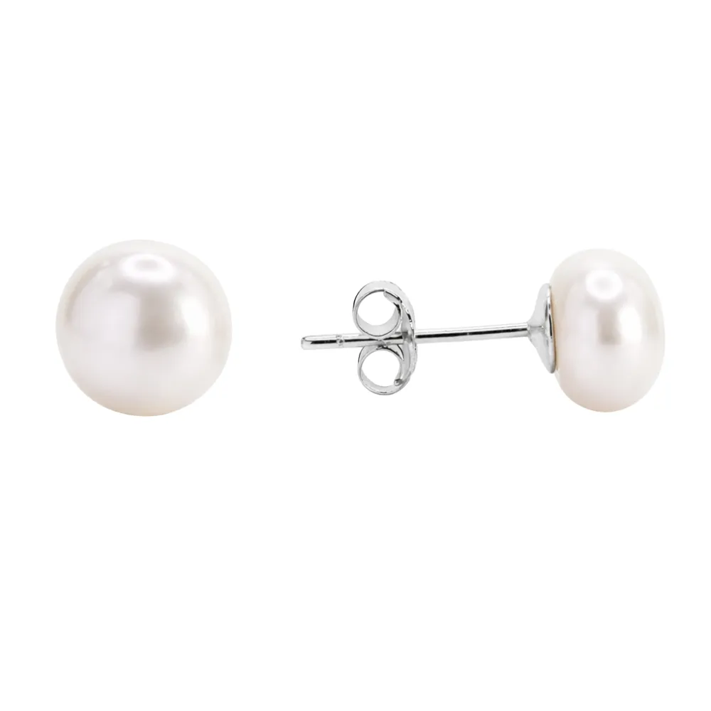 Aros De Plata 925 Perla Achatada 12 mm