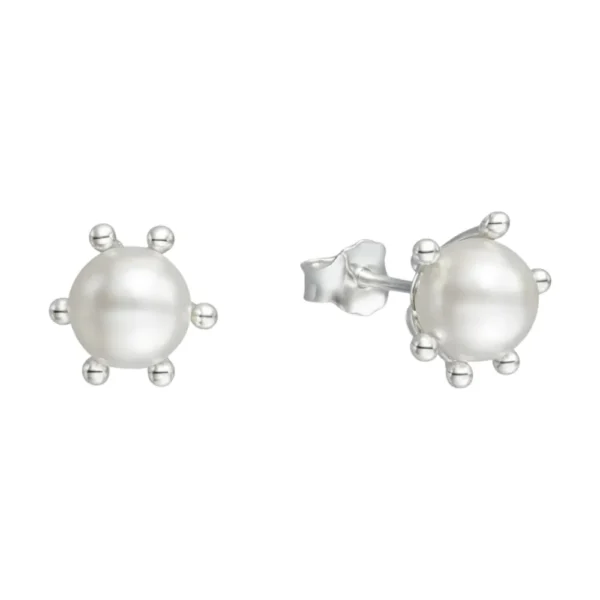 Aros Plata 925 Pistilo Con Perla 6 mm Derecha