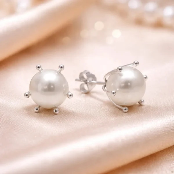 Aros Plata 925 Pistilo Con Perla 6 mm Fondo