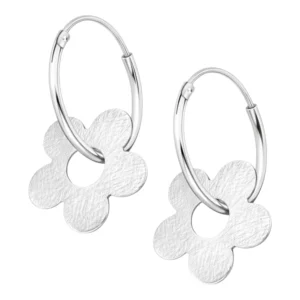 Argollas Plata 925 con Dije de Flor Satinada