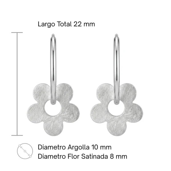 Argollas Plata 925 con Dije de Flor Satinada Modelo Características
