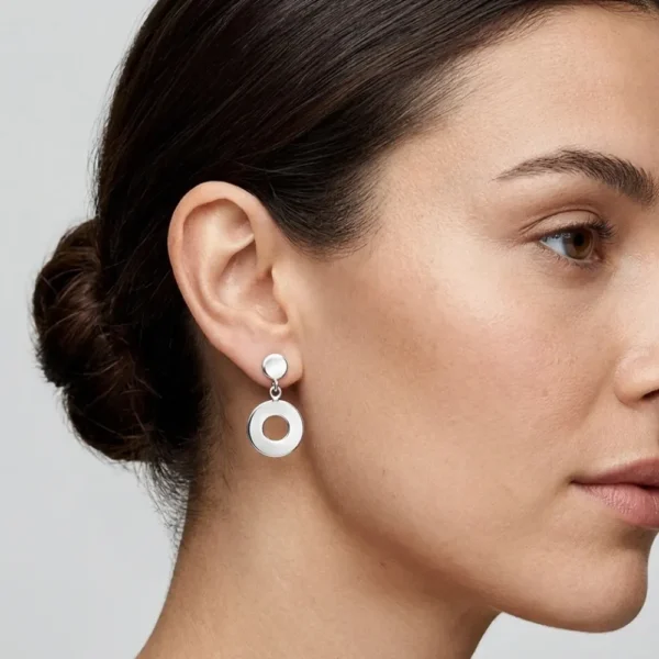 Aros De Plata 925 Colgantes Doble Círculo Modelo