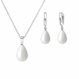 Conjunto Collar y Aros con Perla Gota de Agua Conjunto Collar y Aros con Perla Gota de Agua