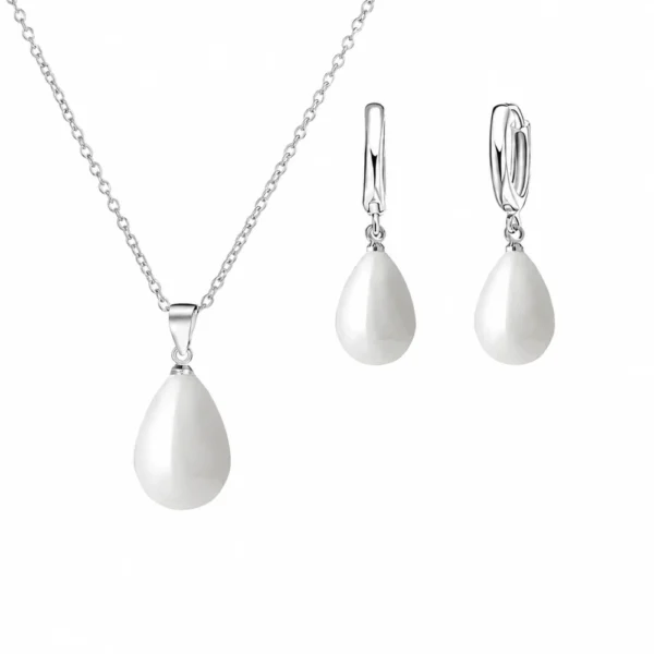 Conjunto Collar y Aros con Perla Gota de Agua Conjunto Collar y Aros con Perla Gota de Agua