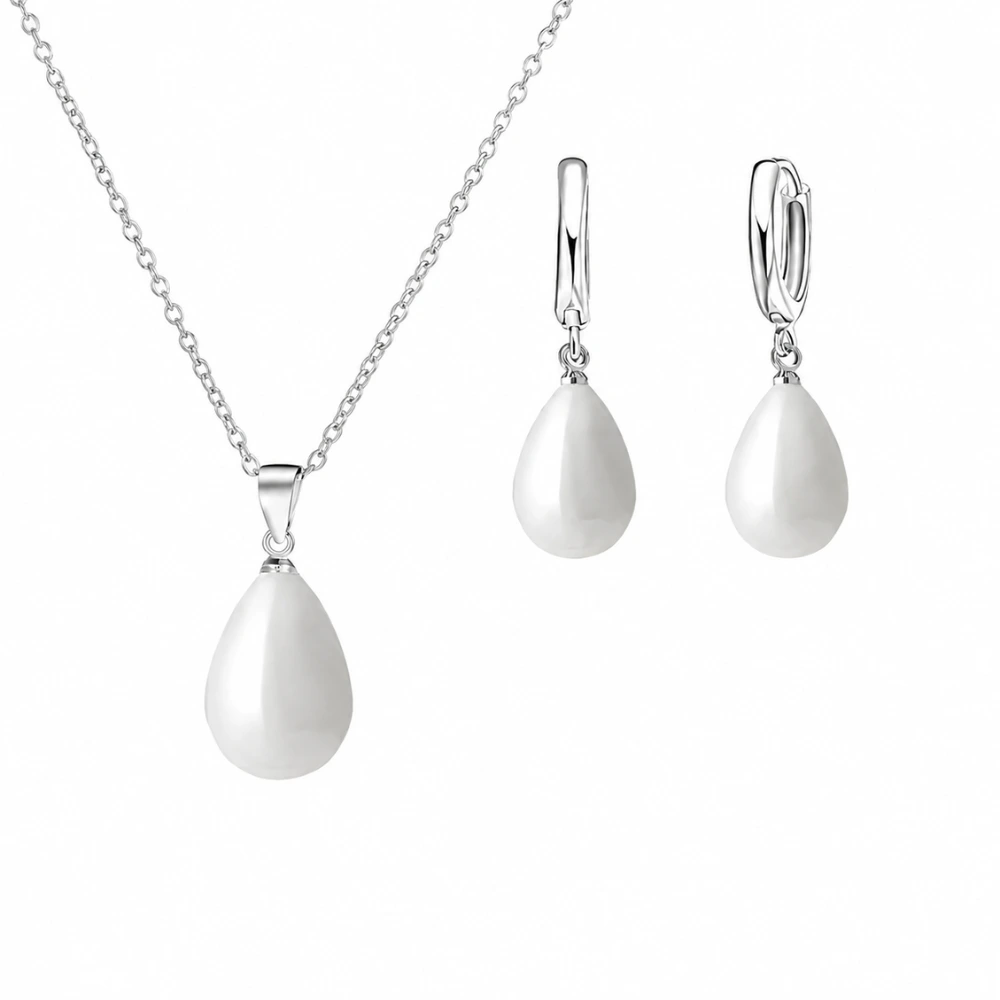 Conjunto Collar y Aros con Perla Gota de Agua