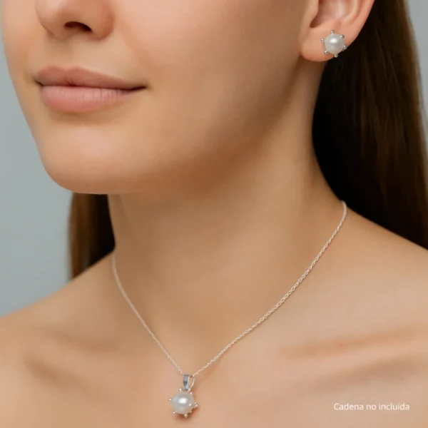 Conjunto de Plata 925 Pistilo con Perlas 8 mm Modelo Conjunto de Plata 925 Pistilo con Perlas 8 mm Modelo