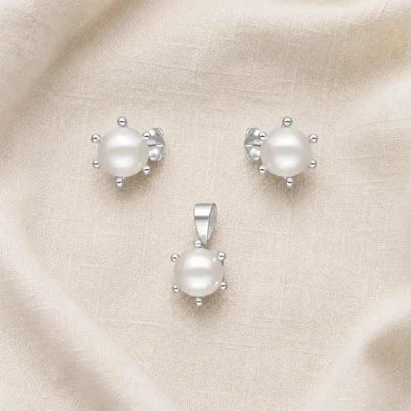 Conjunto de Plata 925 Pistilo con Perlas 8 mm Tela Conjunto de Plata 925 Pistilo con Perlas 8 mm Tela