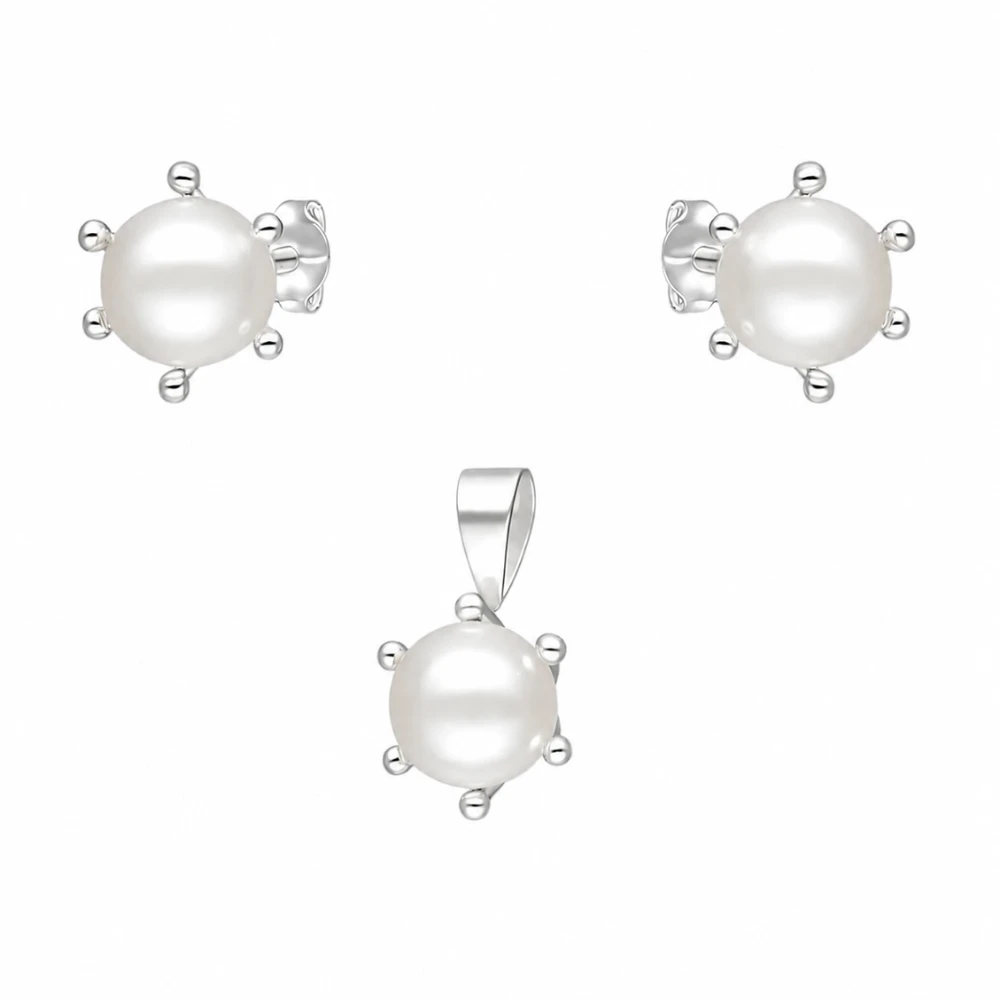 Conjunto de Plata 925 Pistilo con Perlas 8 mm