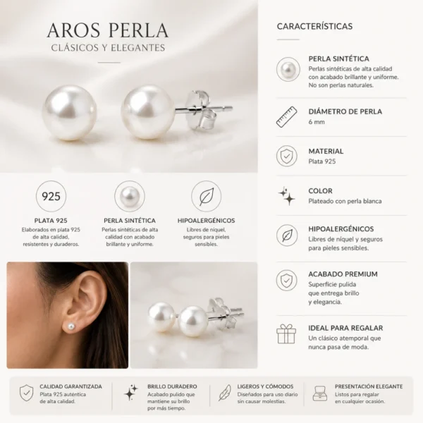 Aros Perla 6 mm Plata 925 Caracteristicas Aros Perla 6 mm Plata 925 Caracteristicas