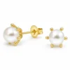 Aros con Perla 6 mm Baño de Oro 18K