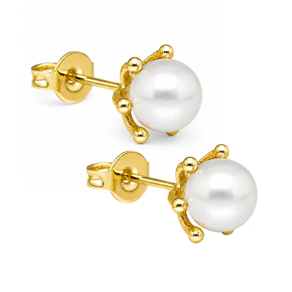 Aros con Perla 6 mm Baño de Oro 18K Derecha Aros con Perla 6 mm Baño de Oro 18K Derecha