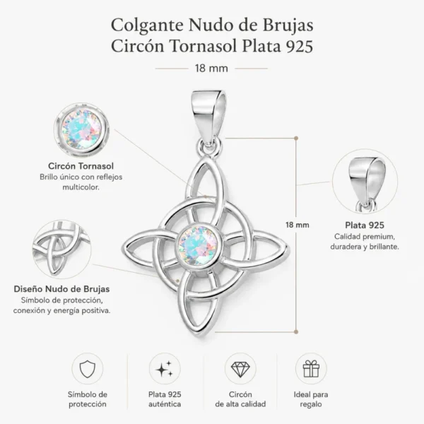 Colgante Nudo de Brujas Circón Tornasol Plata 925 Caracteristicas Colgante Nudo de Brujas Circón Tornasol Plata 925 Caracteristicas