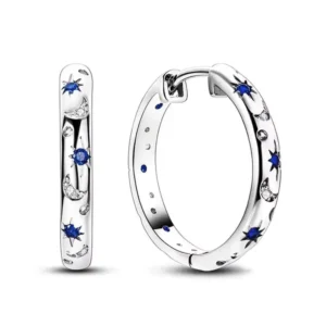 Aros Huggie Estrellas y Lunas con Circones Azules Aros Huggie Estrellas y Lunas con Circones Azules